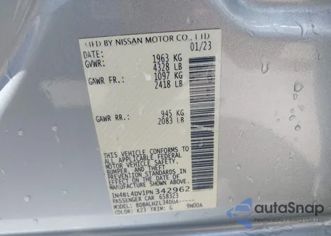 2023 Nissan Altima Sv Fwd from USA, damaged, VIN 1N4BL4DV1PN342962